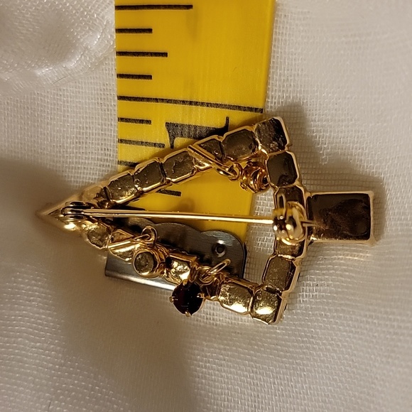 Christmas Tree Holiday Green Red Blue Clear Faux Stones Gold Tone Brooch Pin - Picture 8 of 16